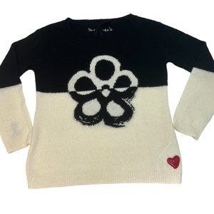 Desigual Black and Cream Crewneck Sweater with Flower Motif